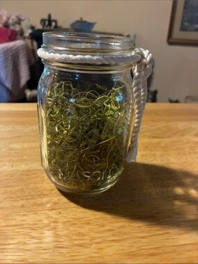 Small Ball Mason Clear Glass Jar with White Rope and  Green  Grass Filler